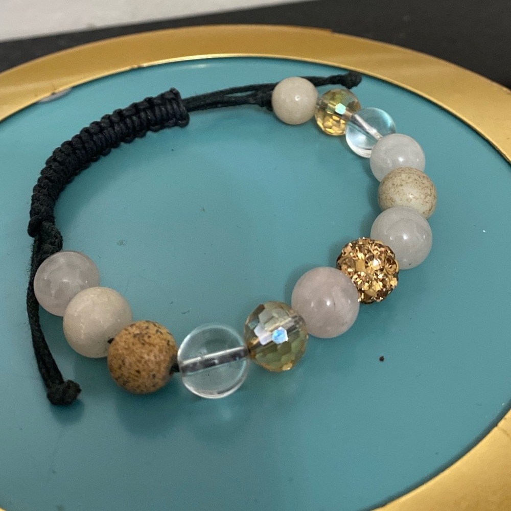 Handmade beaded macrame sliding knot bracelet
